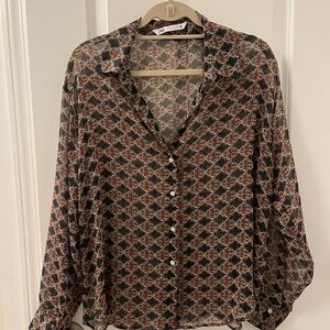 Zara Brown Patterned Button Down Shirt